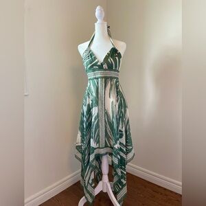 BCBGMaxAzria Green and White Halter Mini Dress